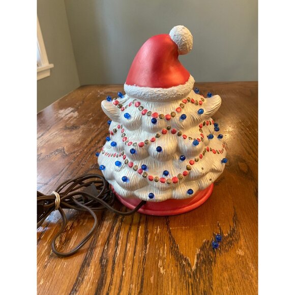 Vintage Ceramic Light-Up Santa Christmas Tree With Festive Red & Blue Beads - Picture 5 of 8